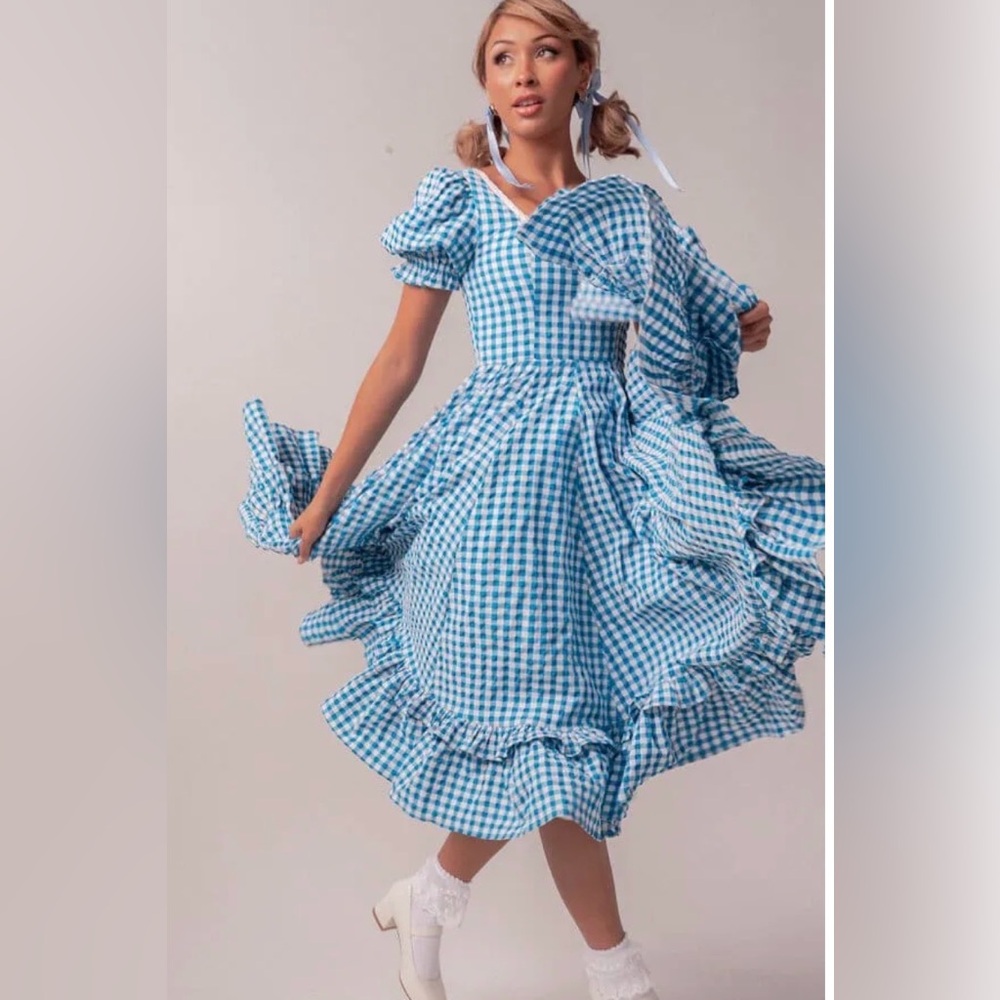 Jessakae Blue Gingham Dorothy Dress with Ruffle Details
